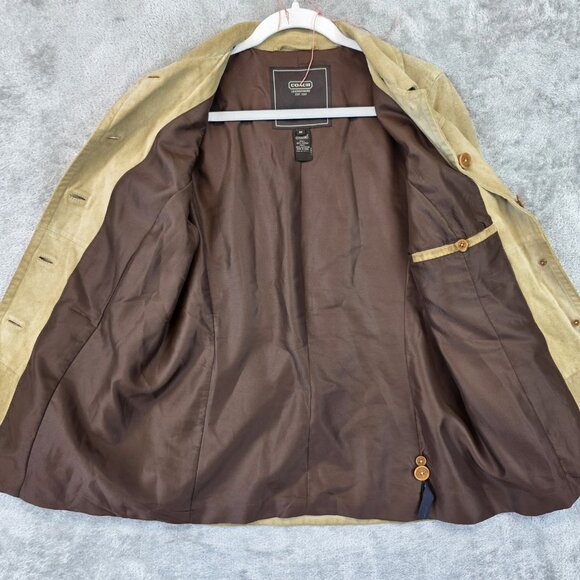 Coach Jacket Womens Medium Beige Suede Leather Button Front Lined Coat Pockets - Picture 15 of 16